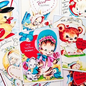 ADESIVOS Vintage Retro Valentine Cuties dos anos 50 Kitsch Crafting - Basta cortar e usar!