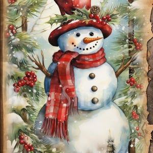 Handmade 7x10 Shabby Chic Christmas Snowman #2 - Cotton Fabric Block Panel