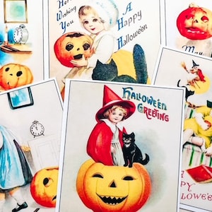 Zestaw 9 naklejek dla dzieci na Halloween w stylu retro z lat 50. - wystarczy wyciąć i używać!