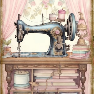 Vintage Victorian Sewing Time Collage #13 Sewing Machine (7x10 Inch) Quilt or Crafting Cotton Material Fabric Block