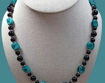 Teal and Black beaded necklace