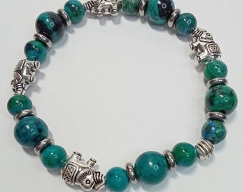 Turquoise colored Gemstone and Elephant bracelet.