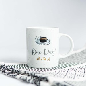 Islamic Hajj Dream Mug One Day Insha Allah Kaaba Design | Muslim Pilgrimage Gift | Arabic Coffee Cup | Hajj Inspiration | Ceramic White