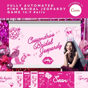 bridal jeopardy bachelorette weekend pink bridal shower game jeopardy powerpoint bridal jeopardy pink bachelorette jeopardy canva template