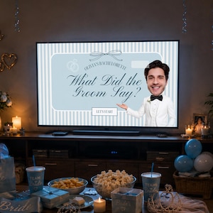 Vad sa brudgummen? Canva redigerbar mall för möhippa, makefrågor, PowerPoint-bildspel för möhippa