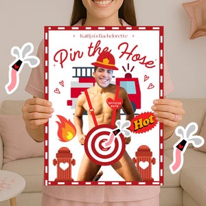 Pin the Hose Bachelorette Game Funny Groom Face Bachelorette Pin the Junk Game Pin the Groom Hunk on the Junk Pin the Tail on the Groom