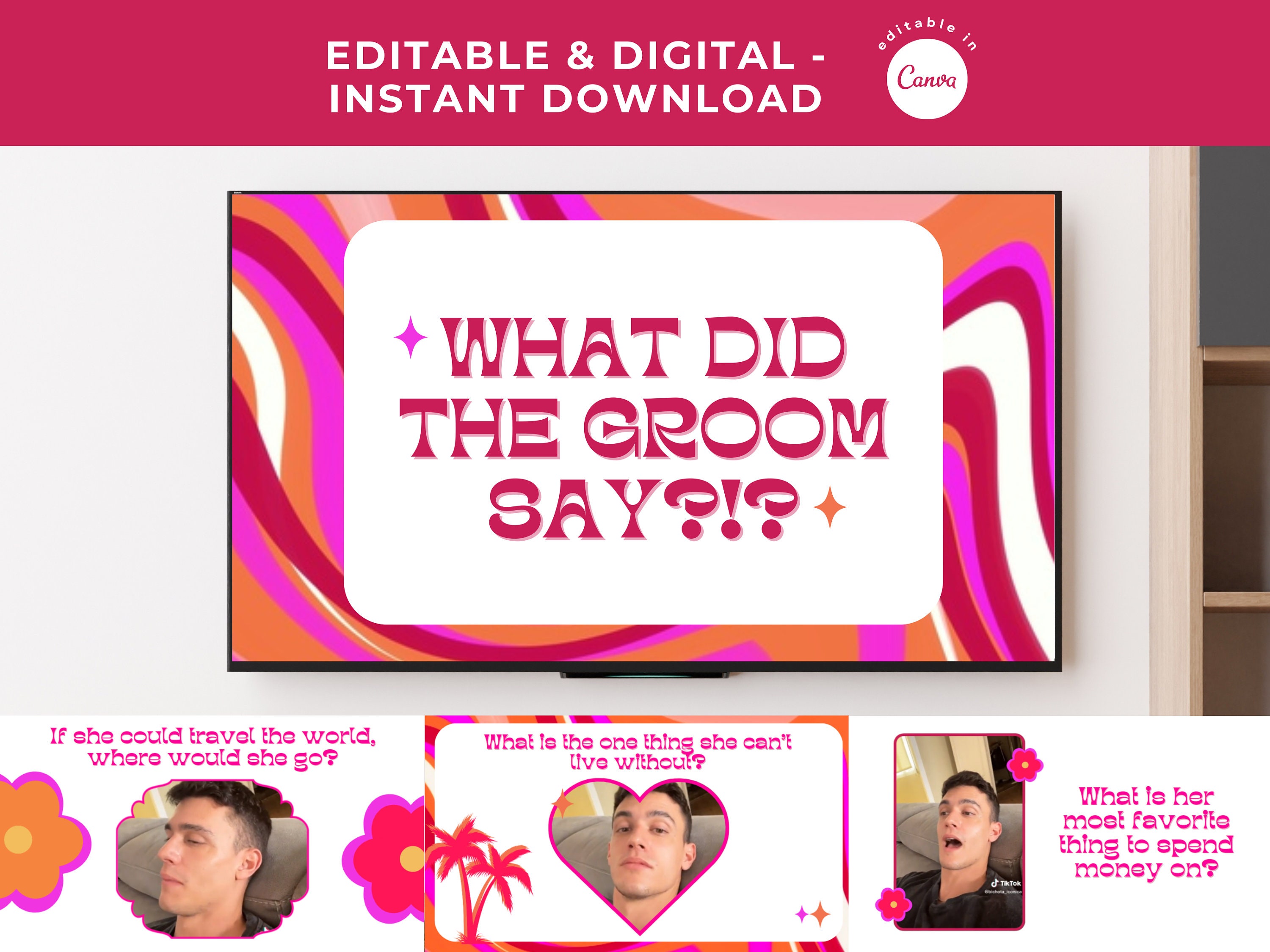 Bridal Shower Game Cards - What Did The Groom Say, 25 Cards, 5x7 Inches, Heavy Paper, Pink
