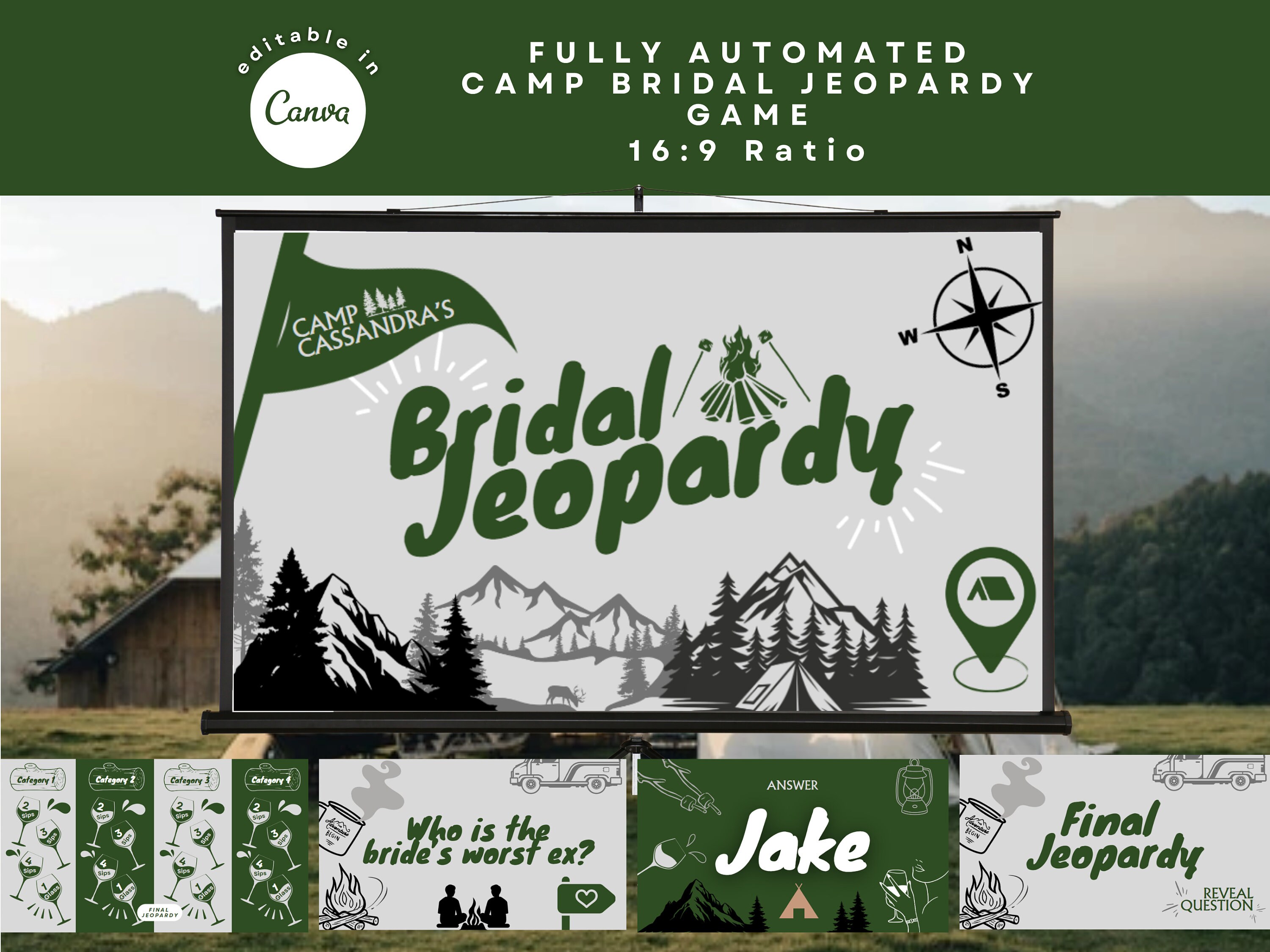 Camp Bachelorette Jeopardy Game Bridal Shower Jeopardy Game Hens Party