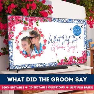 What did the groom say game groom trivia bridal shower game groom trivia game editable canva bachelorette game digital Mr and Mrs Game