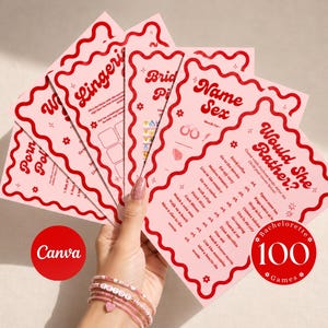 Bachelorette Party Games Printable Bundle for Hen Party Editable Wavy Pink Red Bachelorette Games for Adults Hen Do Fun Bridal Shower Games