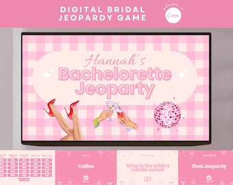 Couquette Pink Bachelorette Jeopardy Canva Template Funny Bridal Jeopardy Powerpoint Bachelorette Jeopardy Template Canva Bridal Shower Game
