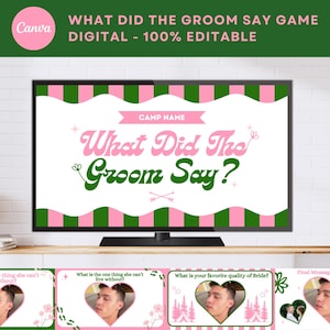 Camp Bachelorete What did the groom say game groom game fiance trivia game editable canva bachelorette game digital Mr and Mrs Game