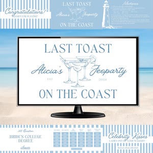 Last Toast on the Coast Bachelorette Jeopardy Beach Bachelorette Jeopardy Coastal Bachelorette Canva Editable Bachelorette Powerpoint