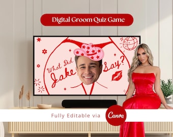Juego de preguntas y respuestas sobre el novio, presentación de diapositivas para el novio, juego de preguntas y respuestas para la despedida de soltera, juego de preguntas y respuestas sobre el novio, Canva editable, juego de despedida de soltera digital