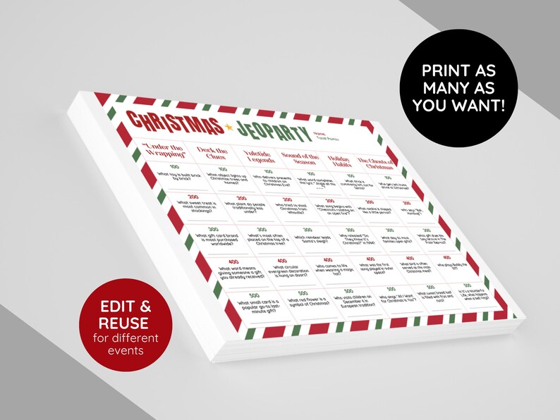 Printable Christmas Jeopardy Game Office Christmas Party Game Christmas
