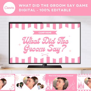 Camp Bachelorette What did the groom say game groom game fiance trivia game editable canva bachelorette game digital Mr and Mrs Game