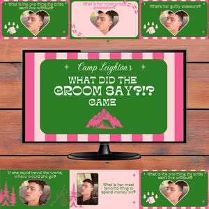 What did the groom say game camp bachelorette groom trivia bridal shower game groom trivia game canva bachelorette game digital Mr and Mrs