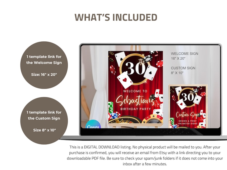 Casino Birthday Welcome Sign | Las Vegas Party Sign Template | Editable Custom Party Sign | Printable Casino Night Birthday Decor