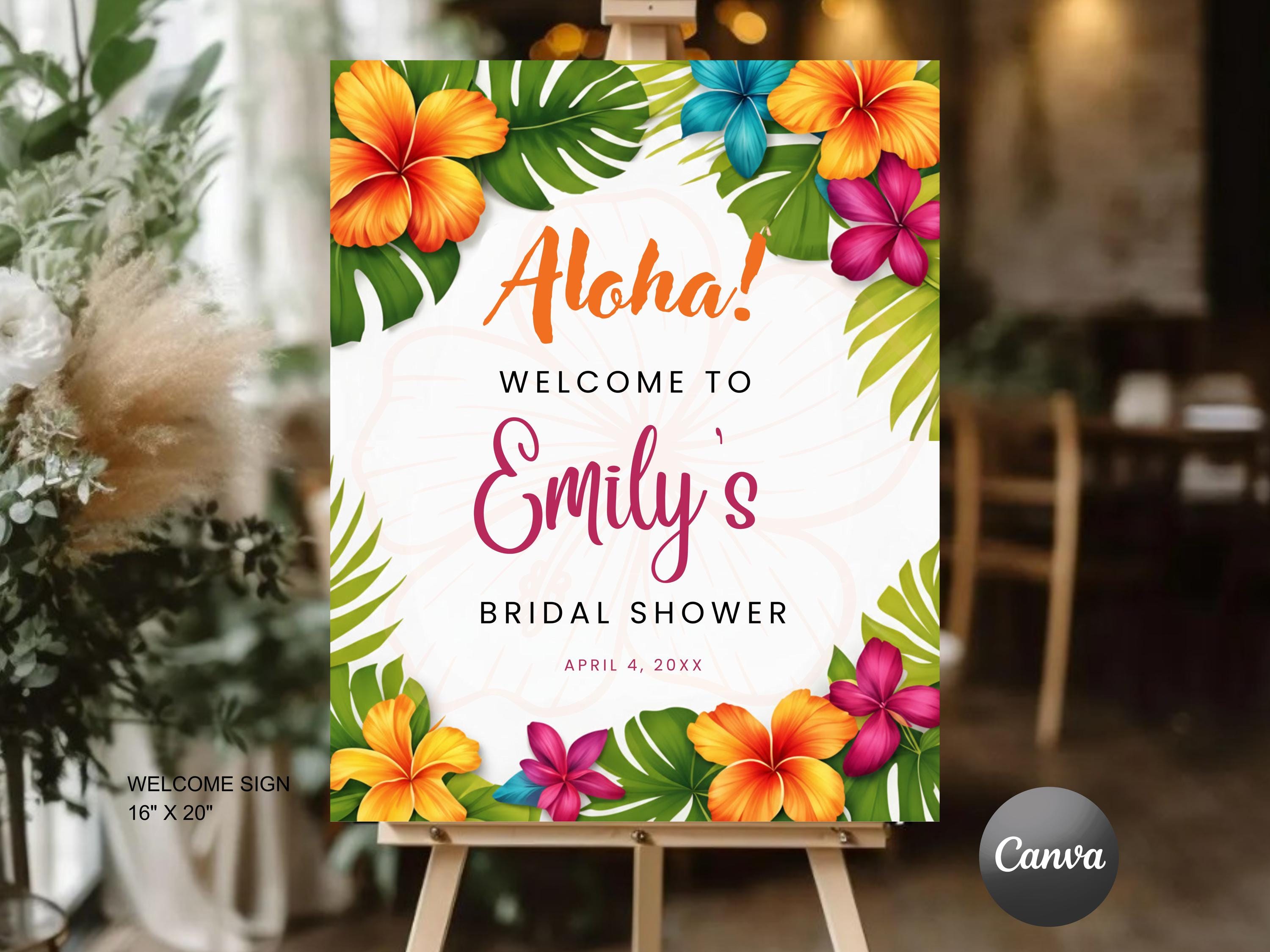 Aloha Welcome Sign Template | Tropical Bridal Shower Welcome Sign ...