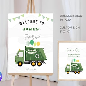 Editable Garbage Truck Birthday Sign: Trash Bash Welcome Decor (Digital Download)