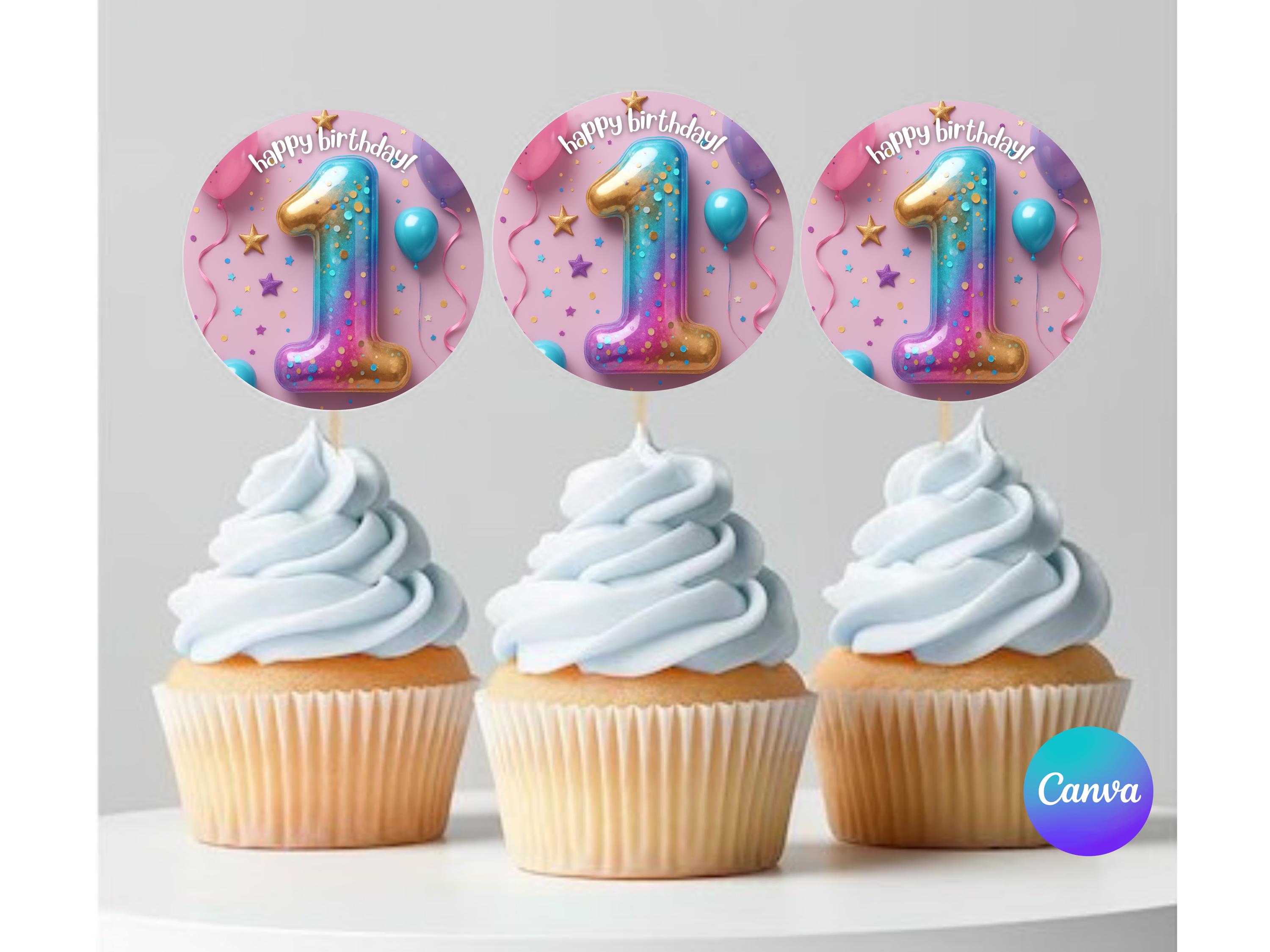 1st Birthday Cupcake Toppers, Number 1 Cupcake Picks Kids Birthday ...