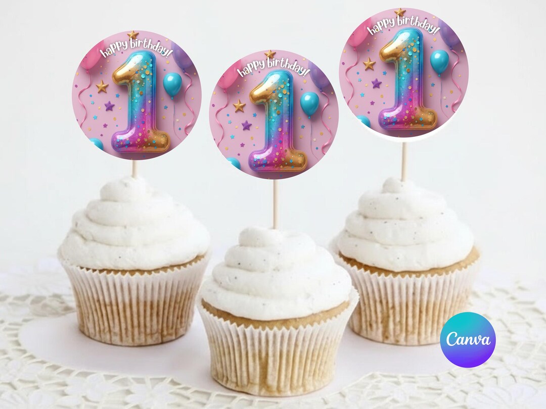 1st Birthday Cupcake Toppers, Number 1 Cupcake Picks Kids Birthday ...
