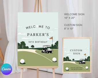 Golf Party Welcome Sign Golf Welcome Sign Welcome to Par-Tee Birthday Party Poster Golf Birthday Par-Tee Hole-in-One Instant Edit Download