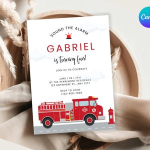 Fire Truck Birthday Invitation Template: Canva Customizable (Digital Download)