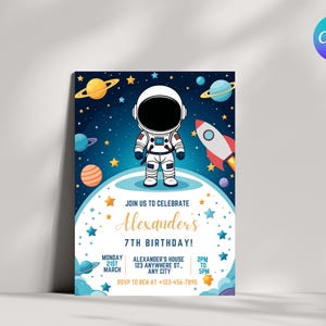 Editable Outer Space Birthday Invitation Outerspace Invite Astronaut Invite Galaxy Blast Off Invitation Rocket Ship First Trip Around Sun
Space Party Invitation
Outer Space Invite
Astronaut Birthday Card
Galaxy Invitation
Rocket Party Invite