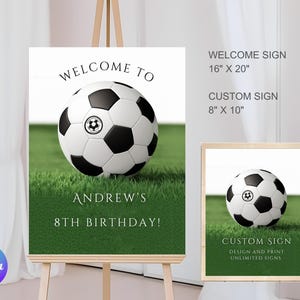 Editable Soccer Birthday Welcome Sign Modern Soccer Party Soccer Ball Soccer Party Decorations with Custom Sign Template INSTANT DOWNLOAD