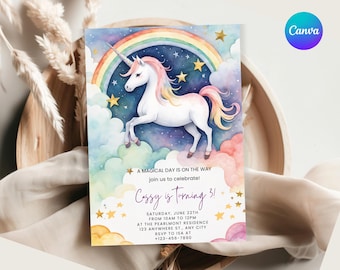 Editable Unicorn Birthday Invitation Rainbow Unicorn Birthday Invitation Unicorn Invite Cute Magical Rainbow Unicorn Birthday Party Template