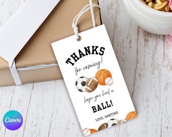 Sports Thank You Tag | Editable Party Favor Tags | Basketball, Soccer, Football, Baseball Birthday Printable | Instant Download