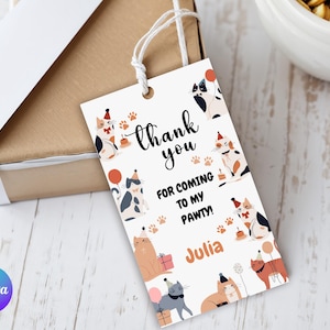 Editable Cat Thank You Tag Cat Birthday Favor Tag Template Kitten Gift Favor Tags Kitty Cat Girl Birthday Party Favor Tag Pink Cat Favor Tag