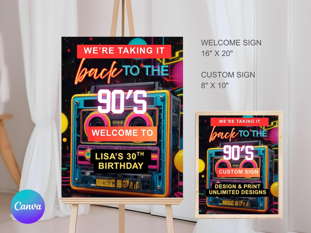90’s Birthday Welcome Sign Retro Party Sign Template Editable Digital ...
