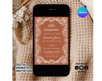 Invitation d'anniversaire de Cielito Lindo | cinquantième invitation d'anniversaire en terre cuite | Faire-part numérique animé | Modèle modifiable | Fête bohème fiesta