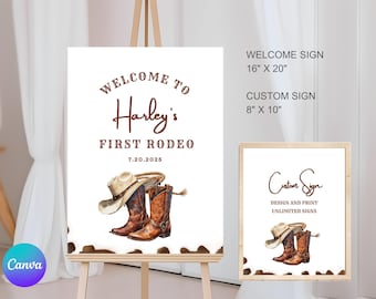 First Rodeo Birthday Welcome Sign Editable Cowboy Birthday Party Welcome Sign Cowboy Welcome Sign First Birthday Boy Wild West Birthday