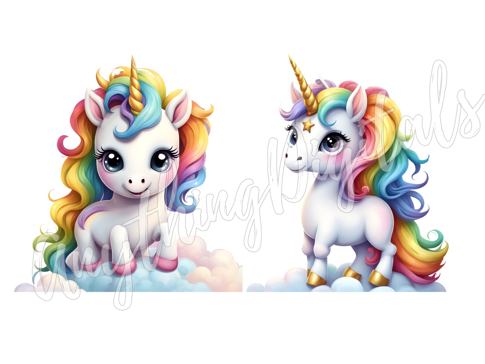 Cute Rainbow Unicorn Clipart Bundle Unicorn PNG Watercolor Unicorn ...