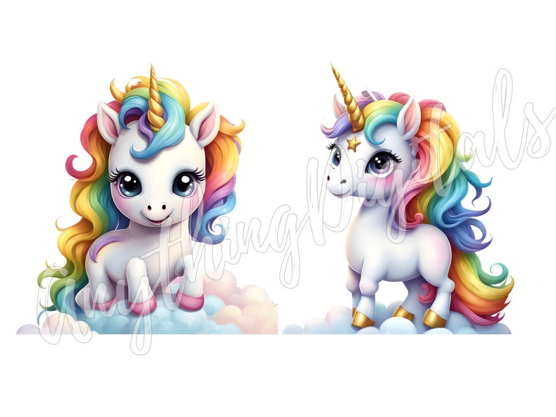 Cute Rainbow Unicorn Clipart Bundle Unicorn PNG Watercolor Unicorn ...