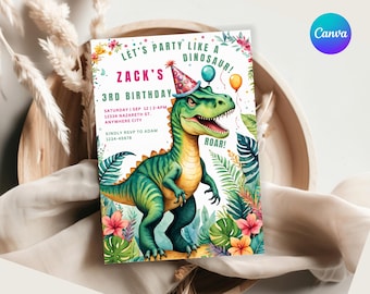 Dinosaur Birthday Invitation Three Rex 3-Rex Dinosaur Dino Birthday Invitation Three Rex T Rex Party Instant Download Editable Template
