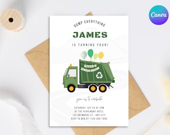 Editable Garbage Truck Birthday Invitation Garbage Truck Birthday Party Dump Everything Party Trash Bash Birthday Invitation Garbage Party