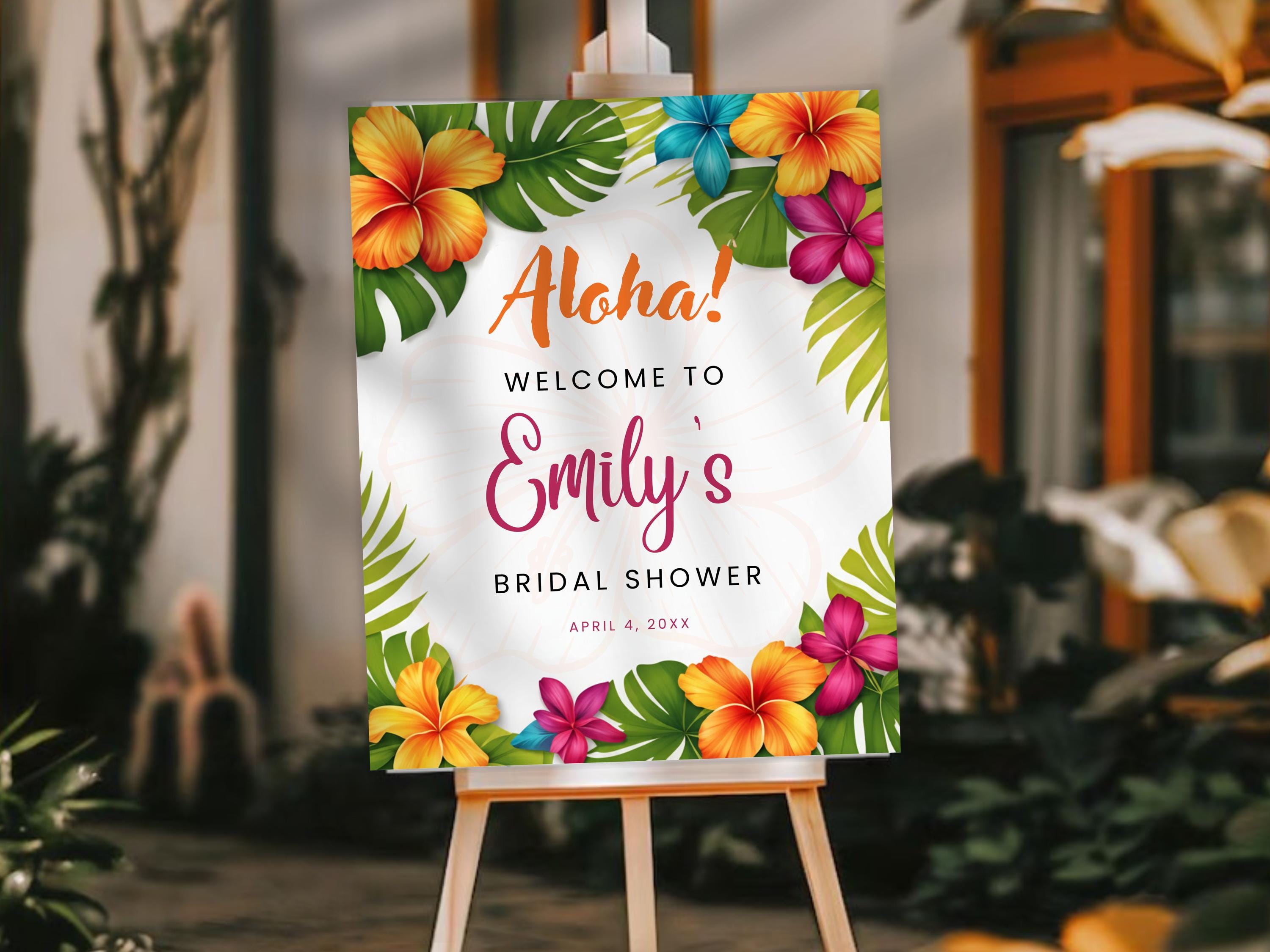 Aloha Welcome Sign Template | Tropical Bridal Shower Welcome Sign ...