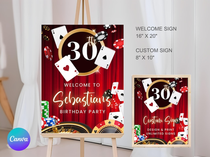 Casino Birthday Welcome Sign | Las Vegas Party Sign Template | Editable Custom Party Sign | Printable Casino Night Birthday Decor