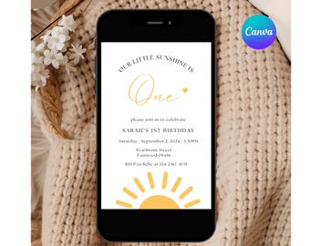 Our Little Sunshine Birthday Invitation Sun Invitation Sunshine Birthday Invitation 1st First Trip Around the Sun Birthday Girl Editable