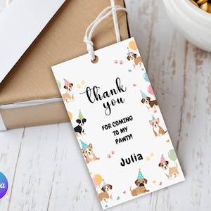 Dog Birthday Favor Tag Template Puppy Thank You Tag Modern Dog Theme Birthday Puppy Pawty Thank You Tags Dog Theme Party Goodie Bag Label