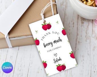 Strawberry Thank You Tag, Berry First Birthday Favors (Printable)