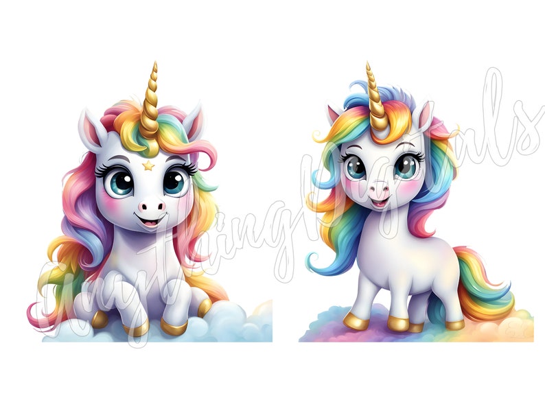 Cute Rainbow Unicorn Clipart Bundle Unicorn PNG Watercolor Unicorn ...