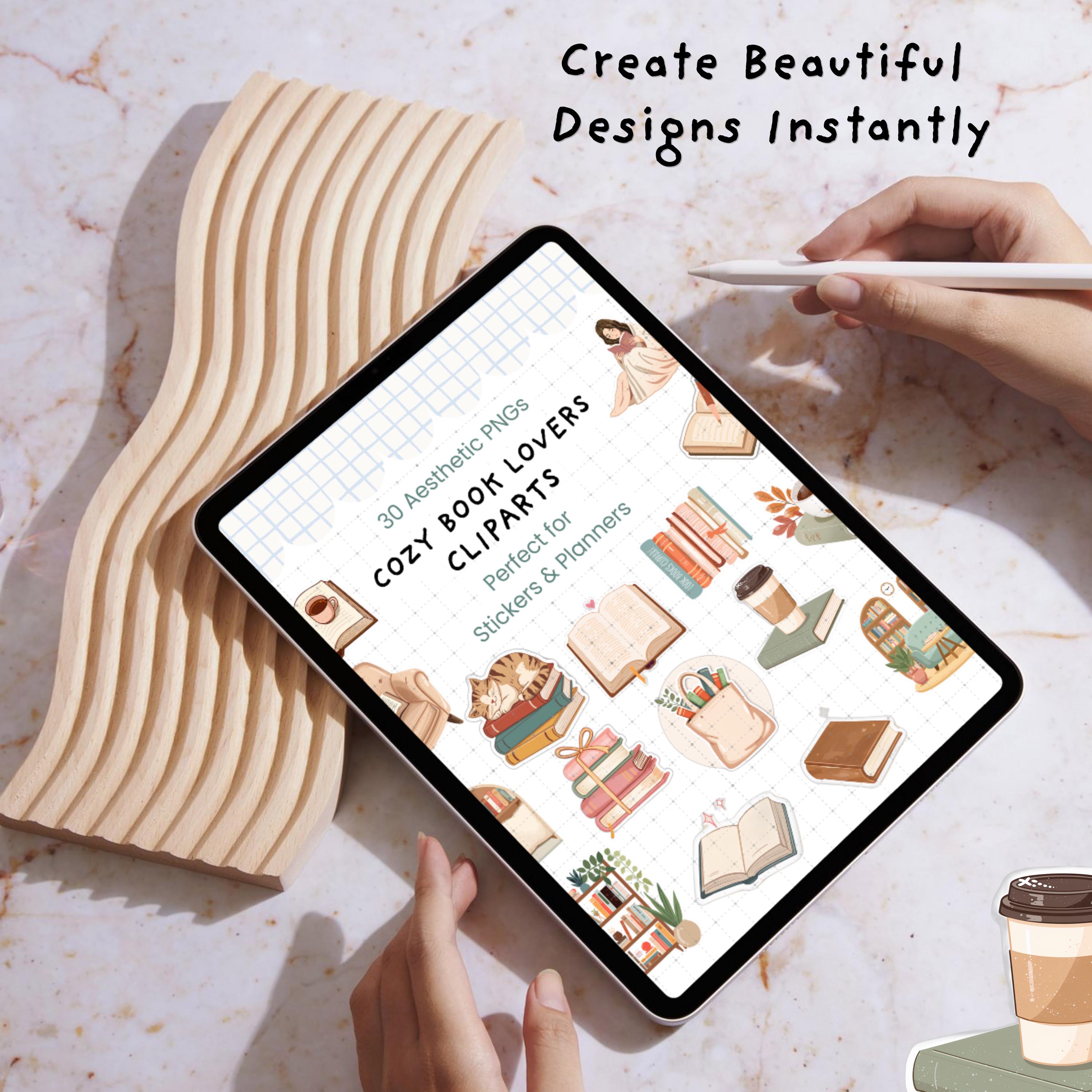 Cozy Book Lover Clipart Bundle PNG | Aesthetic Reading Stickers ...