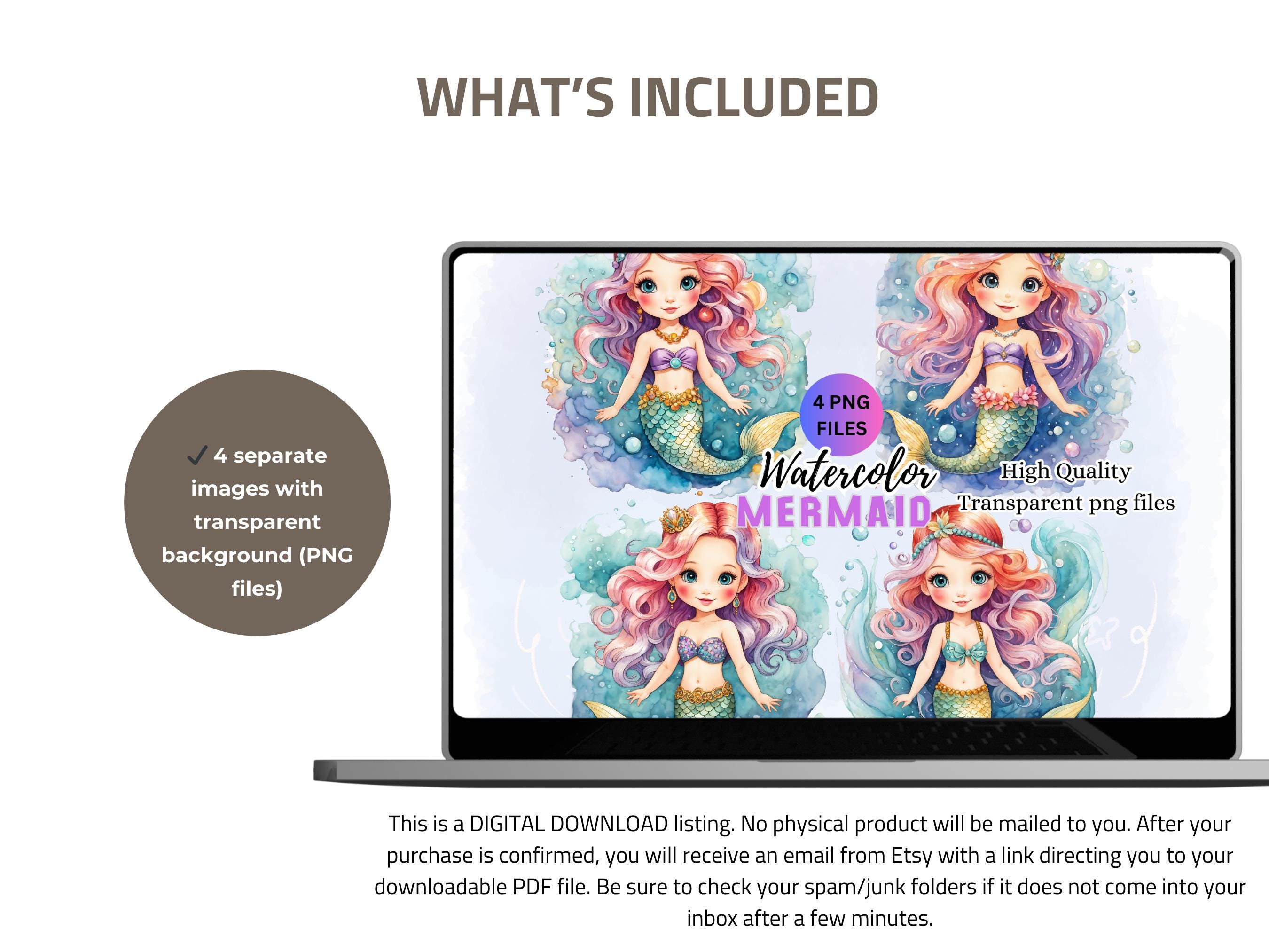Mermaid Clipart Bundle Mermaid PNG Watercolor Cute Whimsical Mermaid ...