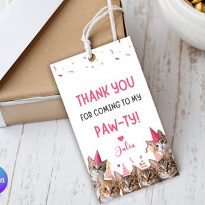 Cat Birthday Favor Tag Template Cat Thank You Tags Kitten Gift Favor Tags Kitty Cat Girl Birthday Party Favor Tag Pink Cat Favor Tag