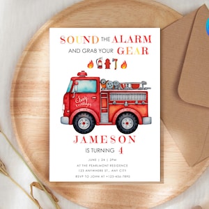 Fire Truck Birthday Invitation: Firefighter Party Template (5x7&quot; PDF Download)